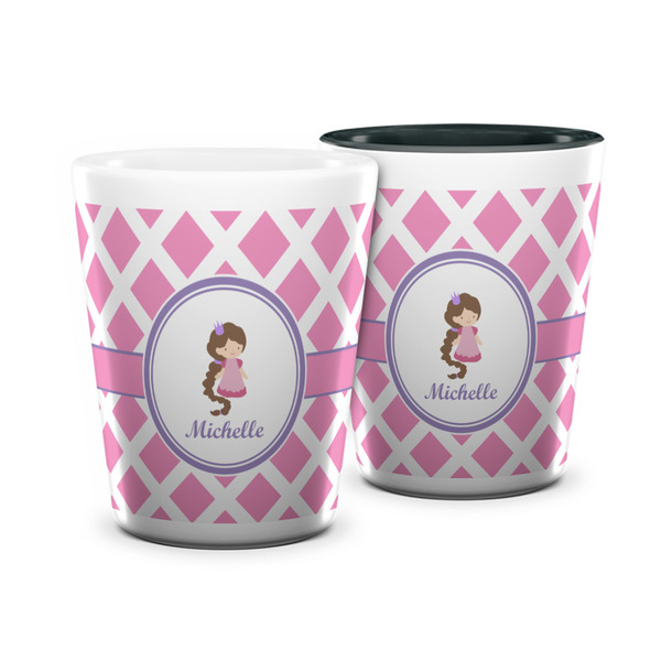 Custom Diamond Print w/Princess Ceramic Shot Glass - 1.5 oz (Personalized)