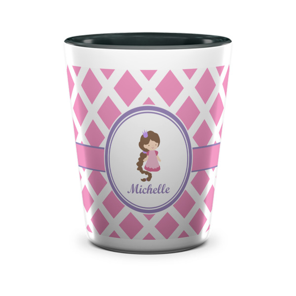 Custom Diamond Print w/Princess Ceramic Shot Glass - 1.5 oz - Two Tone - Set of 4 (Personalized)
