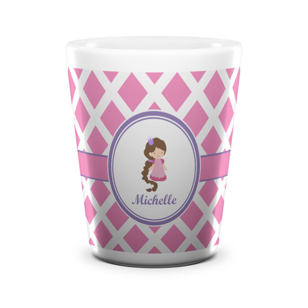 Custom Diamond Print w/Princess Ceramic Shot Glass - 1.5 oz - White - Set of 4 (Personalized)