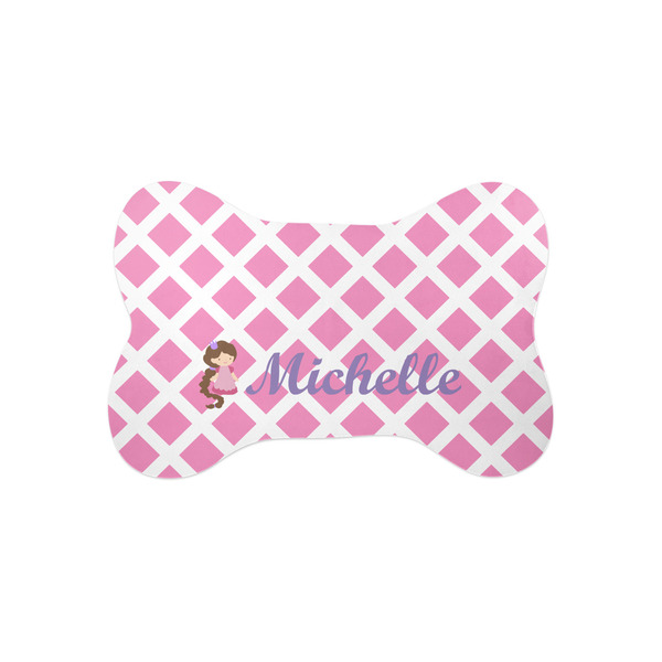 Custom Diamond Print w/Princess Bone Shaped Dog Food Mat (Small) (Personalized)