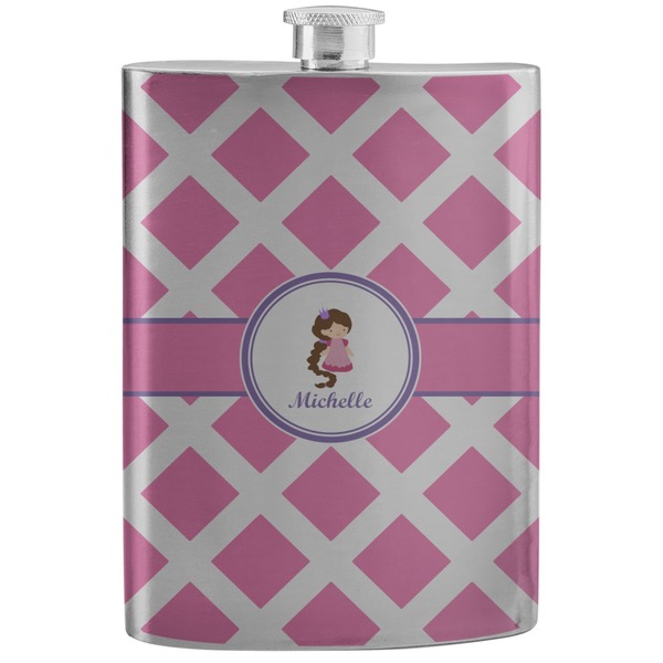 Custom Diamond Print w/Princess Stainless Steel Flask (Personalized)