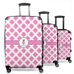 Diamond Print w/Princess 3 Piece Luggage Set - 20" Carry On, 24" Medium Checked, 28" Large Checked (Personalized)