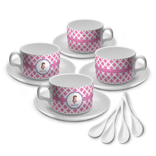 Custom Diamond Print w/Princess Tea Cup - Set of 4 (Personalized)