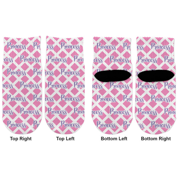 Diamond Print w/Princess Toddler Ankle Socks - Double Pair - Front and Back - Apvl