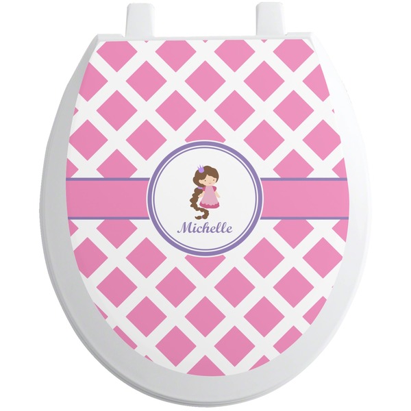 Custom Diamond Print w/Princess Toilet Seat Decal - Round (Personalized)