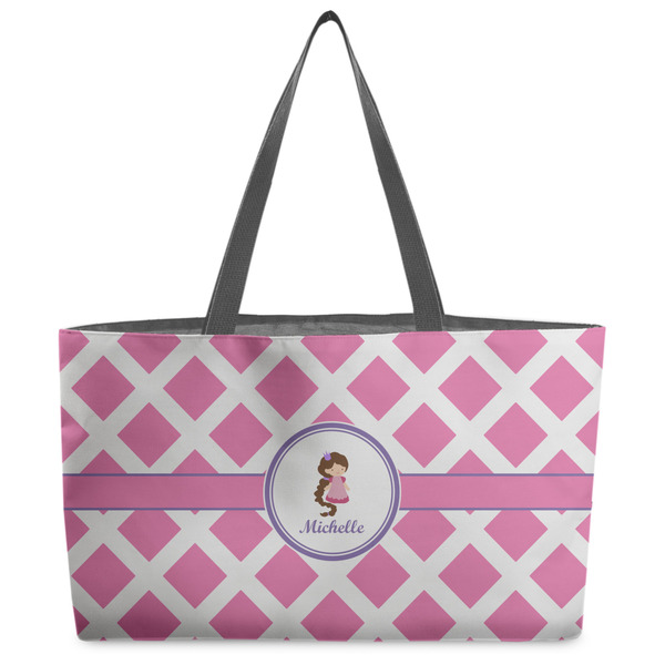 Custom Diamond Print w/Princess Beach Totes Bag - w/ Black Handles (Personalized)