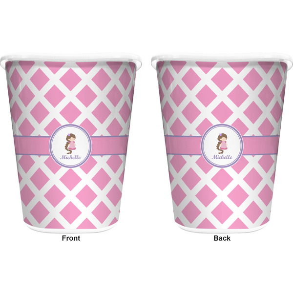 Diamond Print w/Princess Trash Can White - Front and Back - Apvl