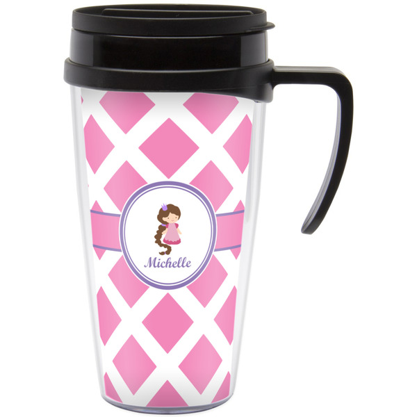Custom Diamond Print w/Princess Acrylic Travel Mug with Handle (Personalized)