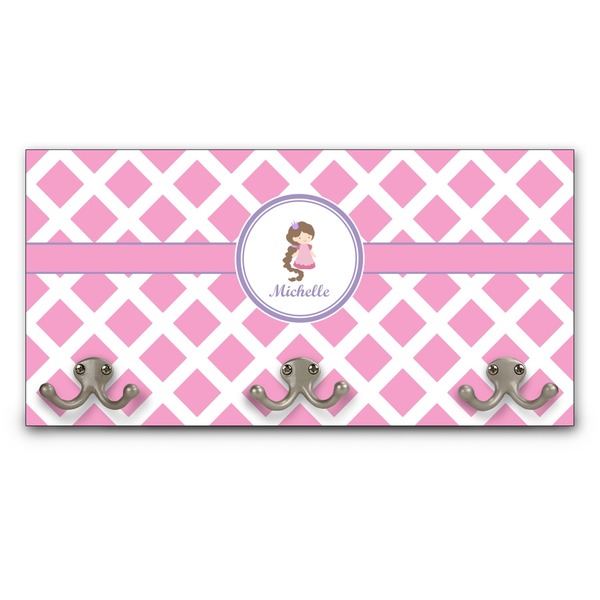 Custom Diamond Print w/Princess Wall Mounted Coat Rack (Personalized)