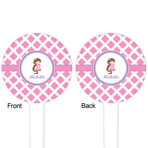 Diamond Print w/Princess White Plastic 4" Food Pick - Round - Double Sided - Front & Back