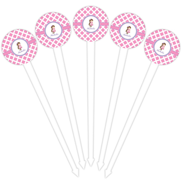 Diamond Print w/Princess White Plastic 4" Food Pick - Round - Fan View