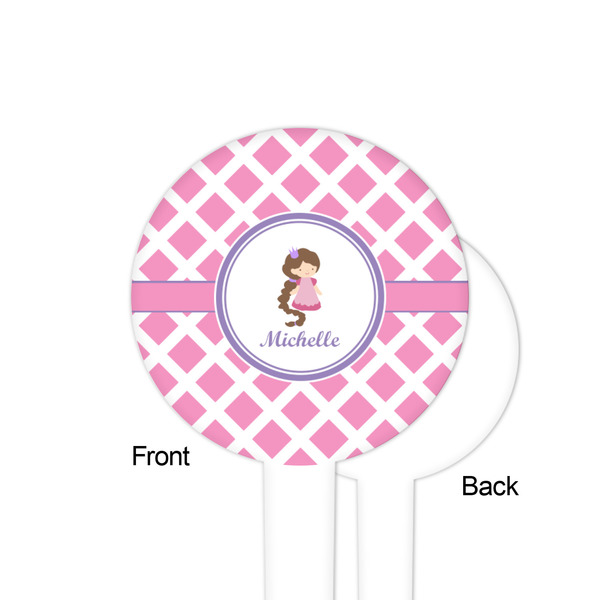 Diamond Print w/Princess White Plastic 4" Food Pick - Round - Single Sided - Front & Back