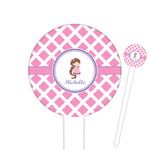 Diamond Print w/Princess 6" Round Plastic Food Picks - White - Double Sided (Personalized)