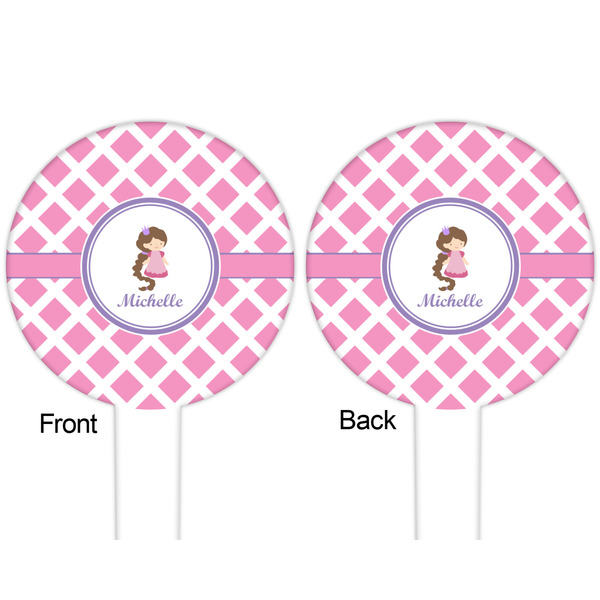 Diamond Print w/Princess White Plastic 6" Food Pick - Round - Double Sided - Front & Back