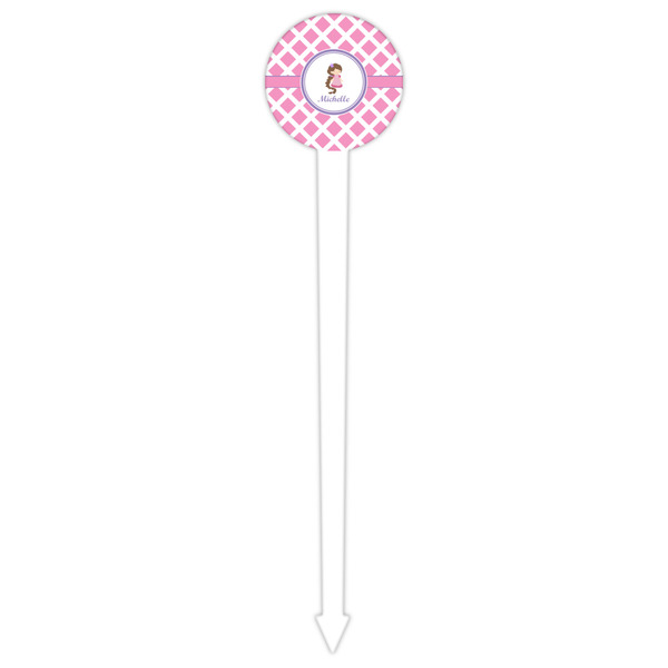 Diamond Print w/Princess White Plastic 6" Food Pick - Round - Single Pick
