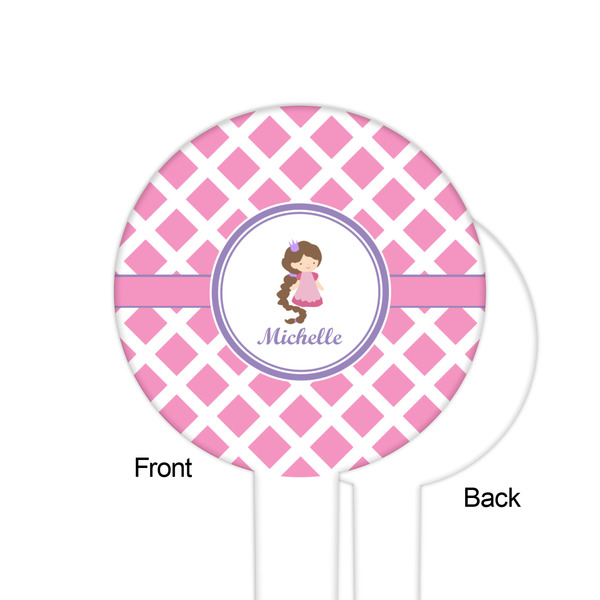 Diamond Print w/Princess White Plastic 6" Food Pick - Round - Single Sided - Front & Back