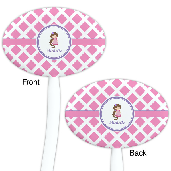 Diamond Print w/Princess White Plastic 7" Stir Stick - Double Sided - Oval - Front & Back