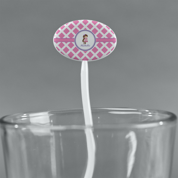 Diamond Print w/Princess White Plastic 7" Stir Stick - Oval - Main
