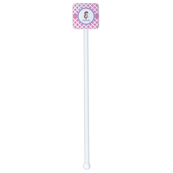 Diamond Print w/Princess White Plastic Stir Stick - Double Sided - Square - Single Stick