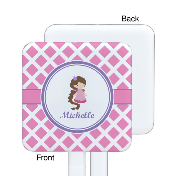 Diamond Print w/Princess White Plastic Stir Stick - Single Sided - Square - Approval