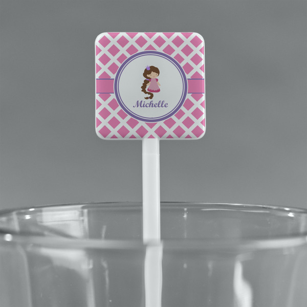 Diamond Print w/Princess White Plastic Stir Stick - Square - Main
