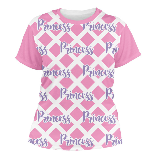 Custom Diamond Print w/Princess Women's Crew T-Shirt - Large (Personalized)