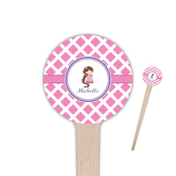 Diamond Print w/Princess 4" Round Wooden Food Picks - Double Sided (Personalized)