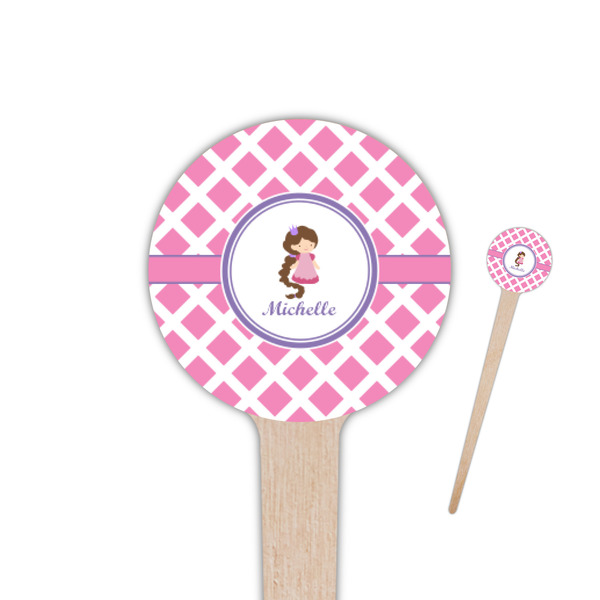 Custom Diamond Print w/Princess 4" Round Wooden Food Picks - Single Sided (Personalized)
