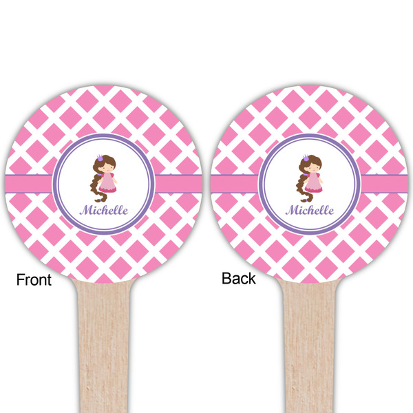 Diamond Print w/Princess Wooden 4" Food Pick - Round - Double Sided - Front & Back