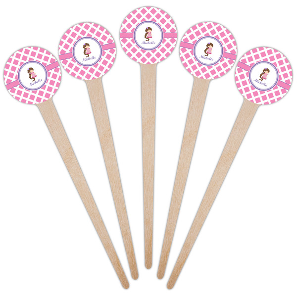 Diamond Print w/Princess Wooden 4" Food Pick - Round - Fan View