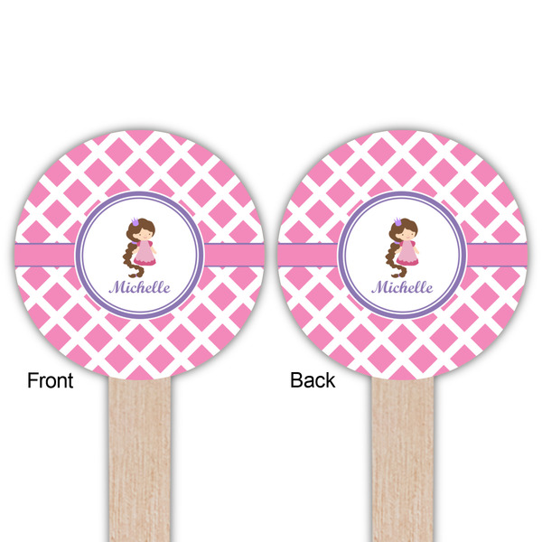 Diamond Print w/Princess Wooden 6" Food Pick - Round - Double Sided - Front & Back