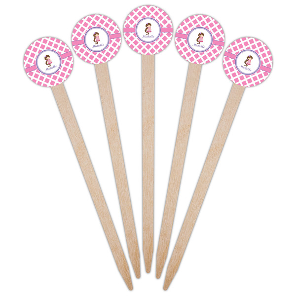 Diamond Print w/Princess Wooden 6" Food Pick - Round - Fan View