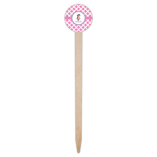 Diamond Print w/Princess Wooden 6" Food Pick - Round - Single Pick