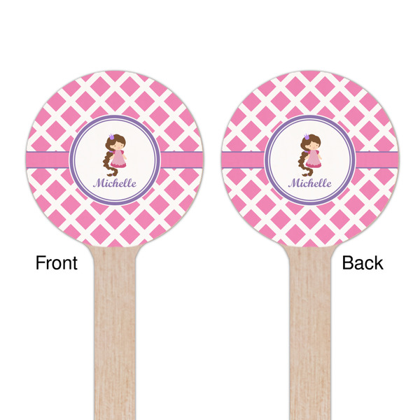 Diamond Print w/Princess Wooden 6" Stir Stick - Round - Double Sided - Front & Back