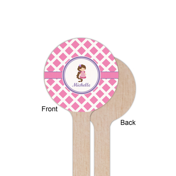 Diamond Print w/Princess Wooden 6" Stir Stick - Round - Single Sided - Front & Back