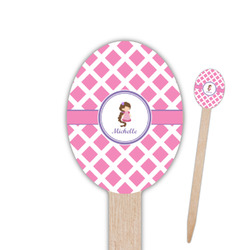 Diamond Print w/Princess Oval Wooden Food Picks - Double Sided (Personalized)