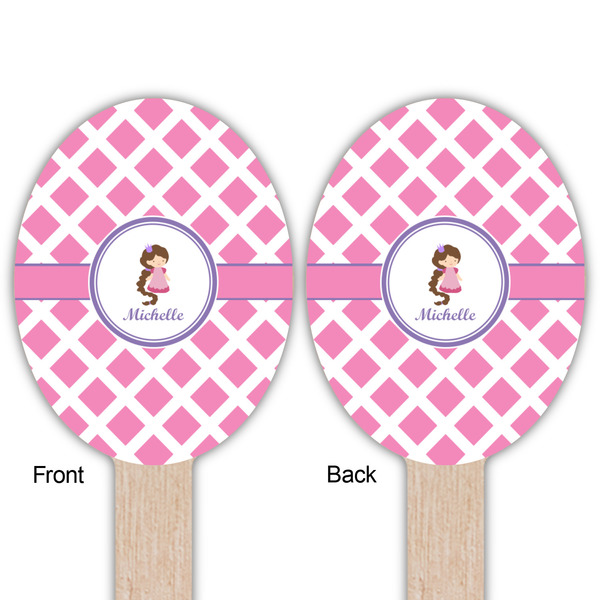 Diamond Print w/Princess Wooden Food Pick - Oval - Double Sided - Front & Back
