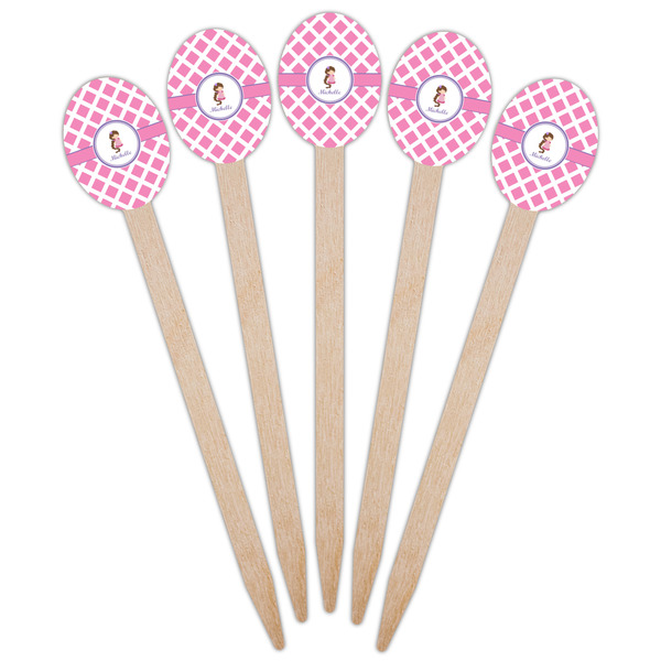 Diamond Print w/Princess Wooden Food Pick - Oval - Fan View