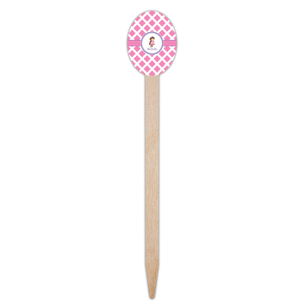 Diamond Print w/Princess Wooden Food Pick - Oval - Single Pick