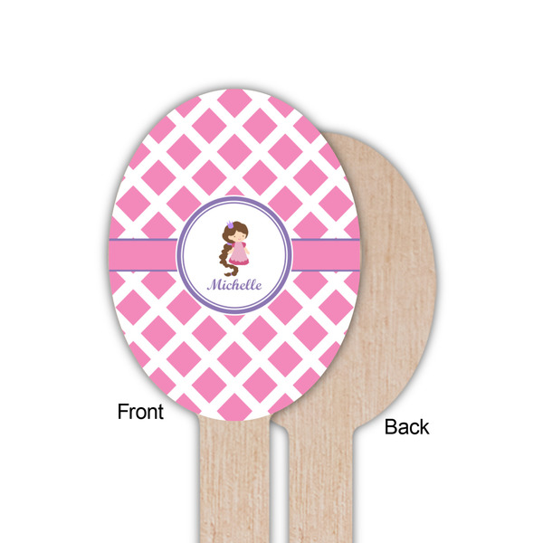 Diamond Print w/Princess Wooden Food Pick - Oval - Single Sided - Front & Back