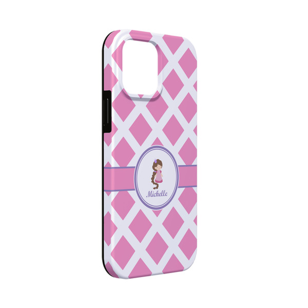 Custom Diamond Print w/Princess iPhone Case - Rubber Lined - iPhone 13 Mini (Personalized)