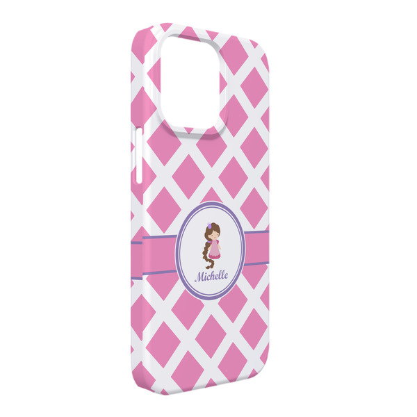 Custom Diamond Print w/Princess iPhone Case - Plastic - iPhone 13 Pro Max (Personalized)
