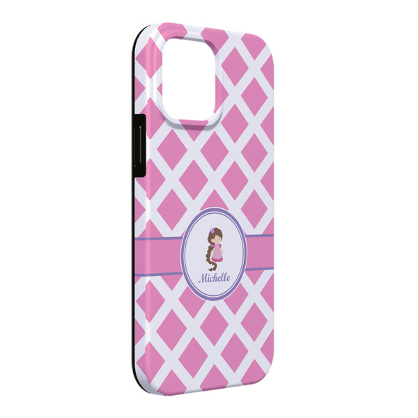 Custom Diamond Print w/Princess iPhone Case - Rubber Lined - iPhone 13 Pro Max (Personalized)