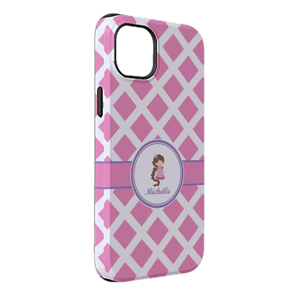 Custom Diamond Print w/Princess iPhone Case - Rubber Lined - iPhone 14 Plus (Personalized)