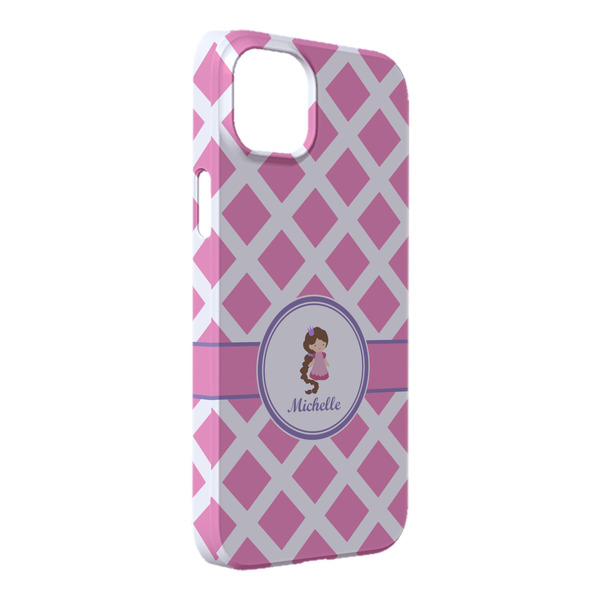 Custom Diamond Print w/Princess iPhone Case - Plastic - iPhone 14 Pro Max (Personalized)