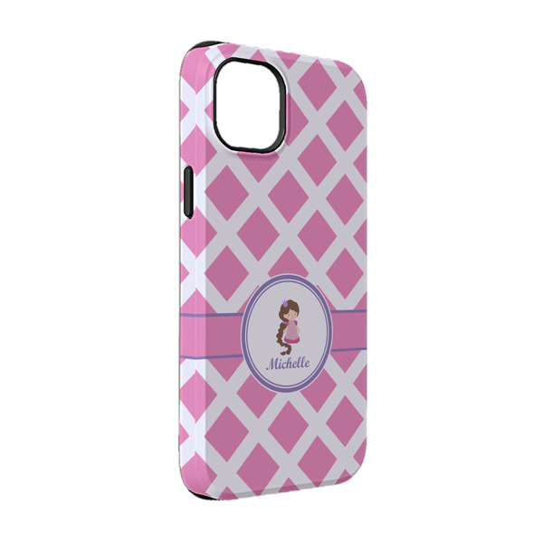 Custom Diamond Print w/Princess iPhone Case - Rubber Lined - iPhone 14 Pro (Personalized)