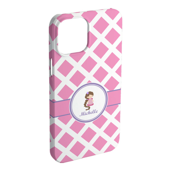 Custom Diamond Print w/Princess iPhone Case - Plastic - iPhone 15 Plus (Personalized)