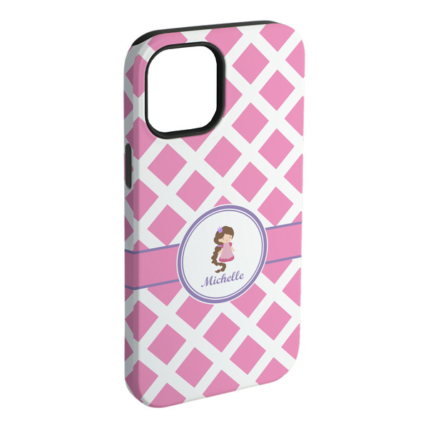 Custom Diamond Print w/Princess iPhone Case - Rubber Lined - iPhone 15 Plus (Personalized)