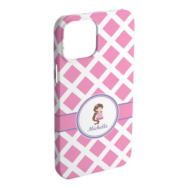 Custom Diamond Print w/Princess iPhone Case - Plastic - iPhone 15 Pro Max (Personalized)