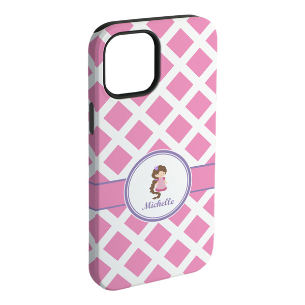Custom Diamond Print w/Princess iPhone Case - Rubber Lined - iPhone 15 Pro Max (Personalized)